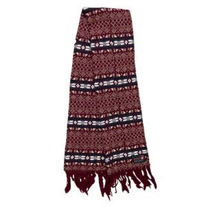 1970s Rooster Shetland Wool Scarf with Fringe Scrooge Collection Nordic Red